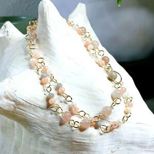 Strawberry Quartz Crystal & Iridescent Glass Beaded Necklace 19"